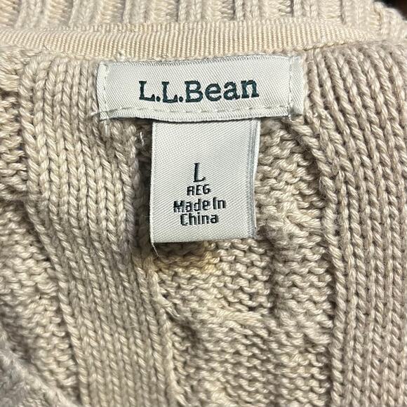 LL Bean Cable Knit Sweater Women’s Sz L Cotton Blue Fisherman Crewneck #298839 - Picture 3 of 5